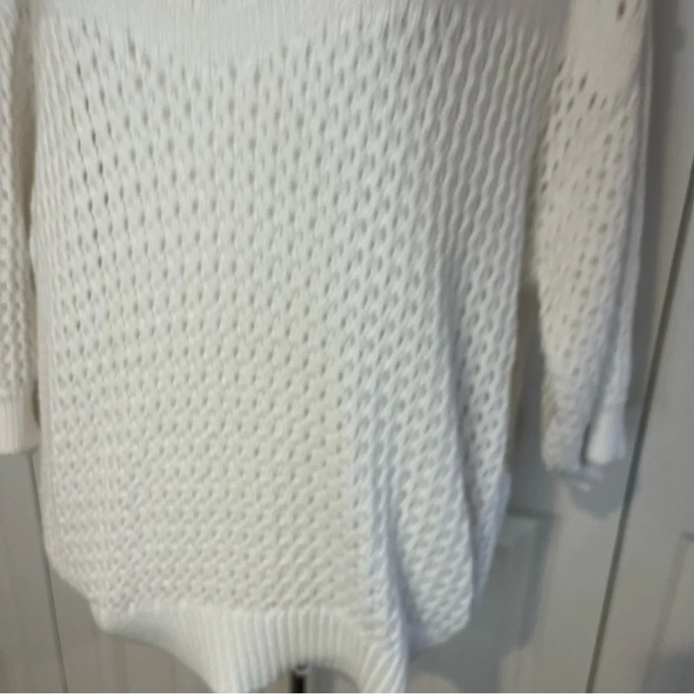 J Crew, White Sweater with Intricate Open-Weave Design and large buttons, Size M